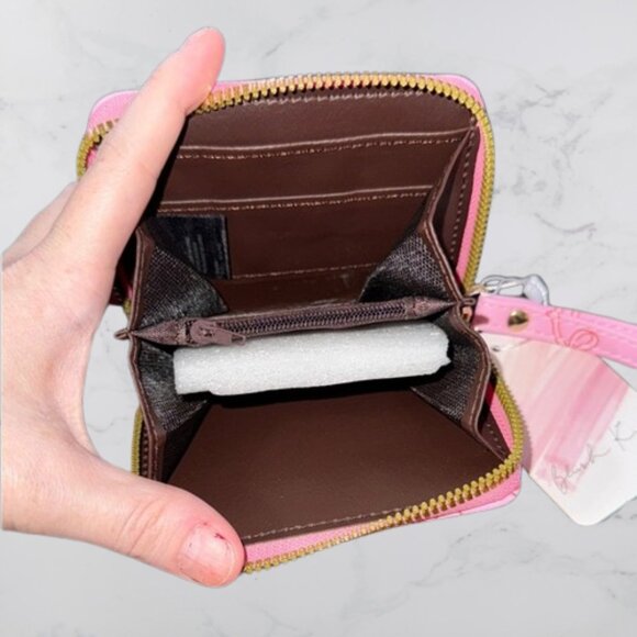 NWT Blush Kiss Pink Bow Print Wallet with Wrist Strap - Picture 5 of 9